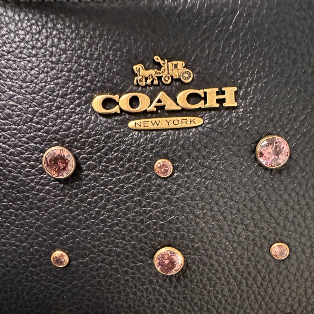 Coach NWT Black Pebbled Leather Teri  With Crystal and matching wristlet - Picture 11 of 11